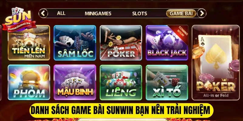 Danh sách game bài Sunwin bạn nên trải nghiệm 