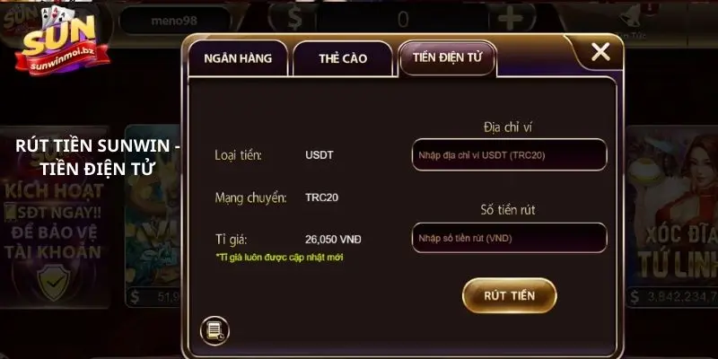 Quy trình rút thưởng qua ví tiền điện tử USDT