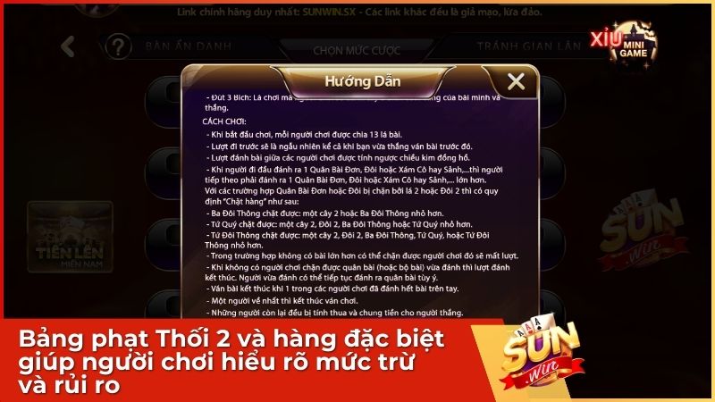Bảng phạt Thối 2 và hàng đặc biệt giúp người chơi hiểu rõ mức trừ và rủi ro
