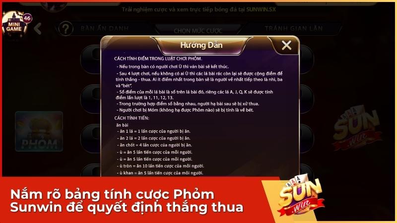 Nắm rõ bảng tính cược Phỏm Sunwin để quyết định thắng thua