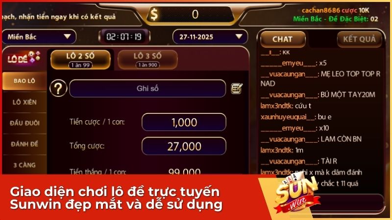 Giao diện chơi lô đề trực tuyến Sunwin đẹp mắt và dễ sử dụng