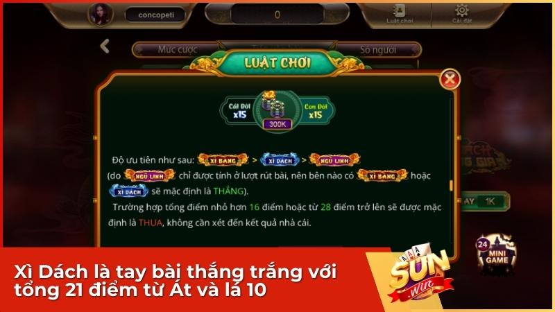 Xì Dách là tay bài thắng trắng với tổng 21 điểm từ Át và lá 10