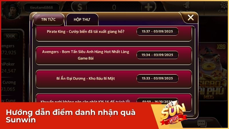 Hướng dẫn điểm danh nhận quà Sunwin