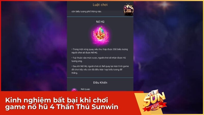 Kinh nghiệm bất bại khi chơi game nổ hũ 4 Thần Thú Sunwin