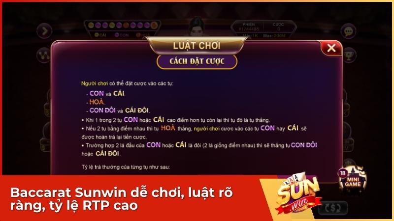 Game bài Baccarat tại Sunwin dễ chơi, luật rõ ràng, tỷ lệ RTP cao