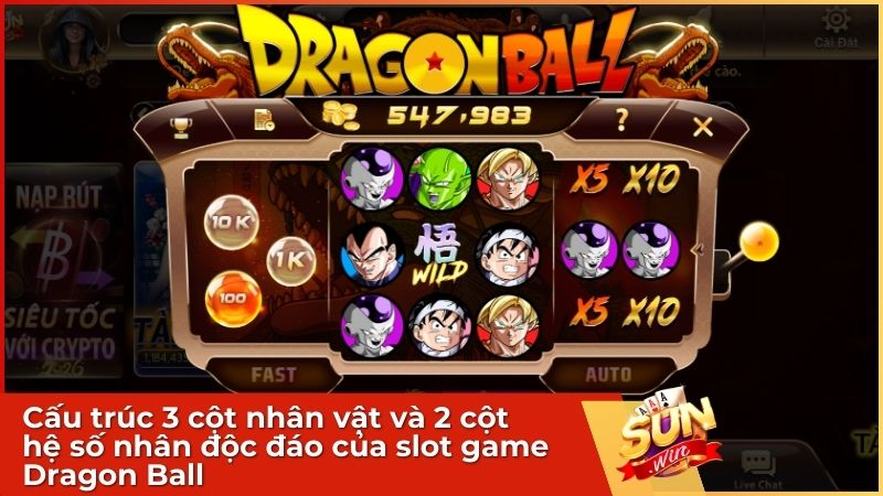 Cấu trúc 3 cột nhân vật và 2 cột hệ số nhân độc đáo của slot game Dragon Ball